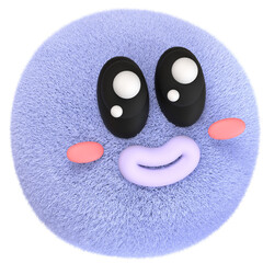 3D Purple Rounded Furry Character with Teary Eyes and Charming Face