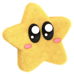 3D Yellow Star Furry Character with Teary Eyes and Charming Face