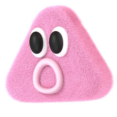 3D Pink Triangle Shape Furry Character with Surprise Face