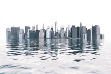 city in the morning fresh water in flooded area