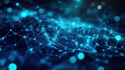 Abstract Network Connection:  Digital Blue Nodes and Lines Intertwined