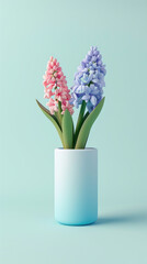 Obraz premium Pink and Blue Hyacinths in a Blue Pot