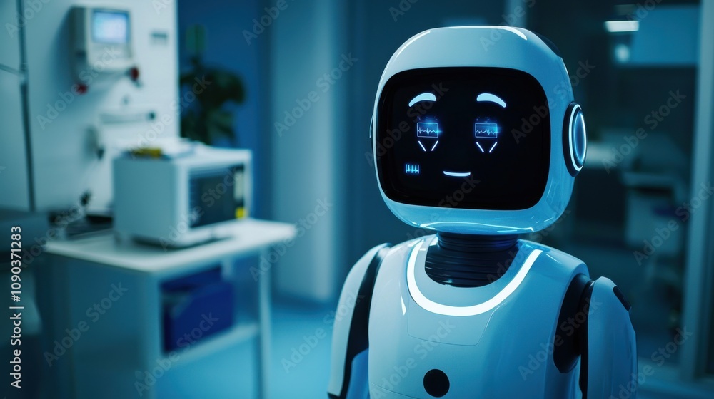 Poster friendly robot in modern laboratory setting