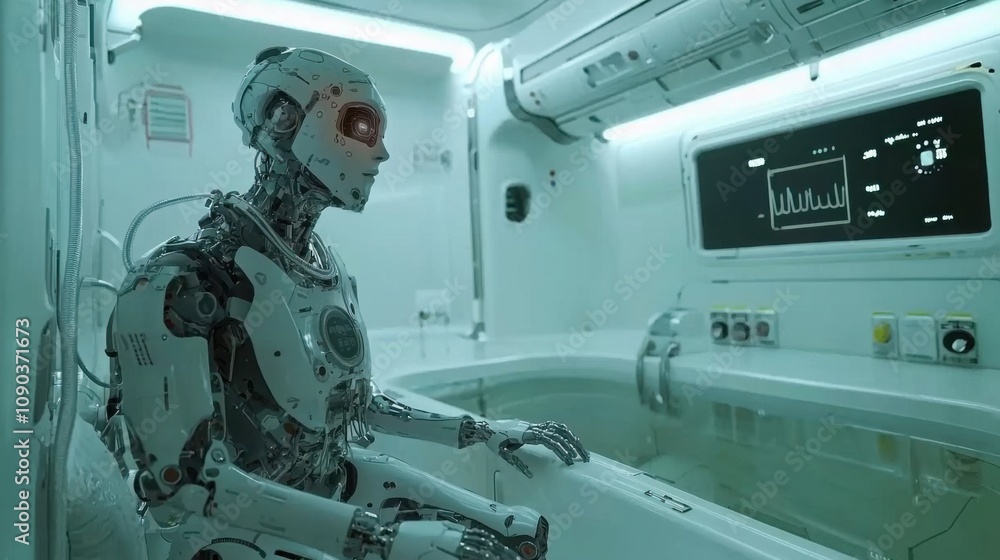 Poster futuristic robot in high-tech laboratory environment