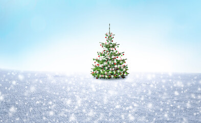 Hintergrund mit Weihnachtsbaum und Schneeflocken