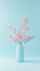 Obraz premium Pink Flowers in Blue Vase on Blue Background