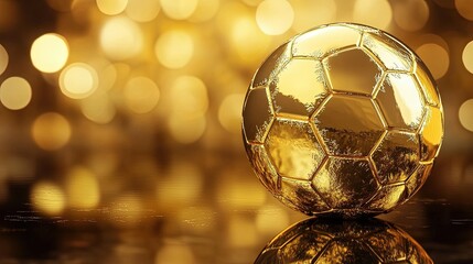 Naklejka premium Golden soccer ball with reflection