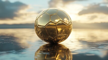 Naklejka premium Golden soccer ball with reflection