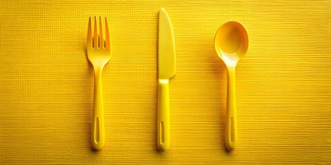 Vibrant Yellow Plastic Cutlery Set for Modern Dining Decor