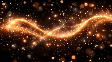 Fototapeta premium Golden glittering wave particles on black background.