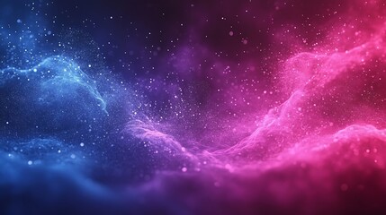 Fototapeta premium Abstract cosmic nebula with blue and pink glowing clouds and particles.