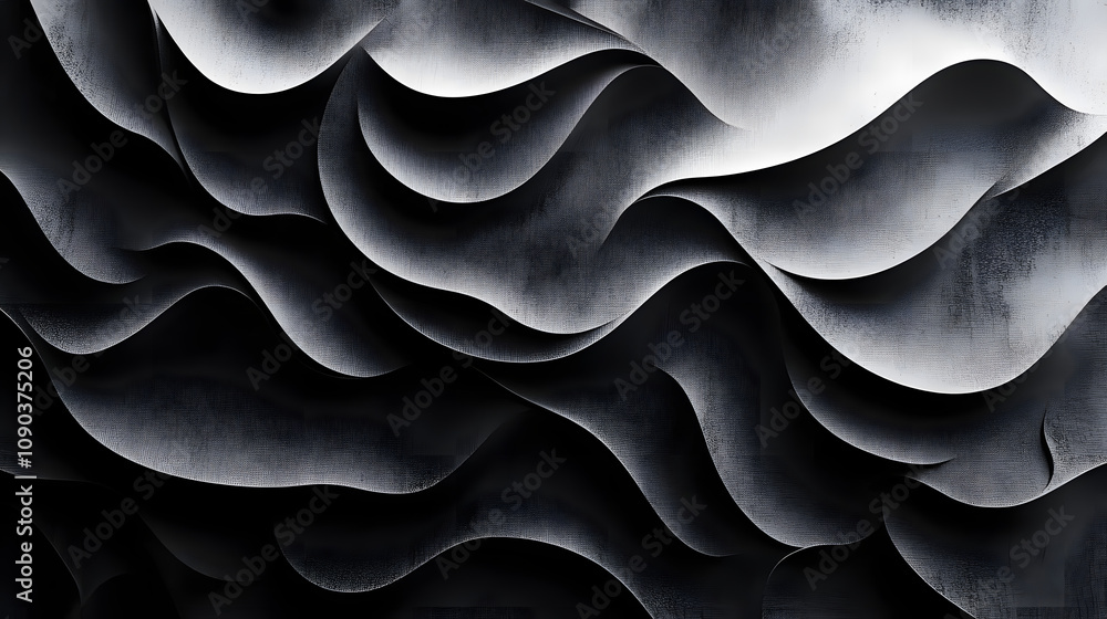 Poster abstract black and white curved paper texture: a minimalist design with depth and shadows