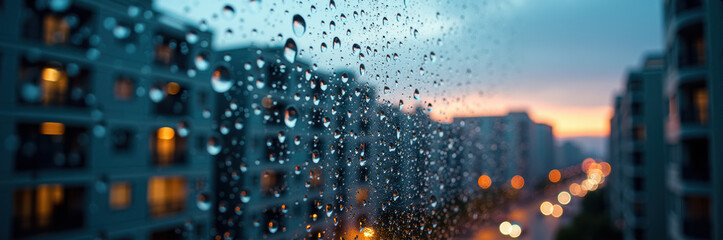 A rainy evening in an urban residential area