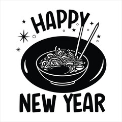 Happy new year celebration with food(noodles,pasta) vector illustration on white background.