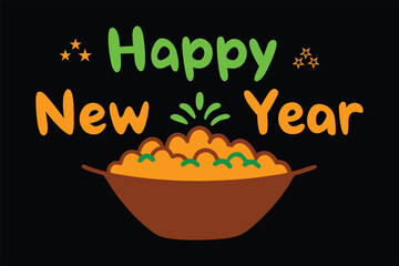 Happy new year celebration with food(noodles,pasta) vector illustration on white background.