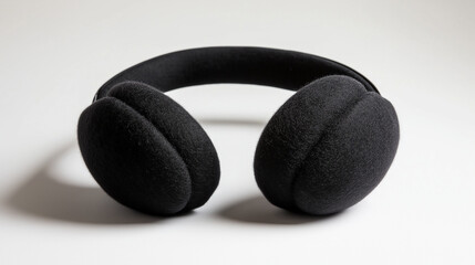 Black fleece earmuffs on white background