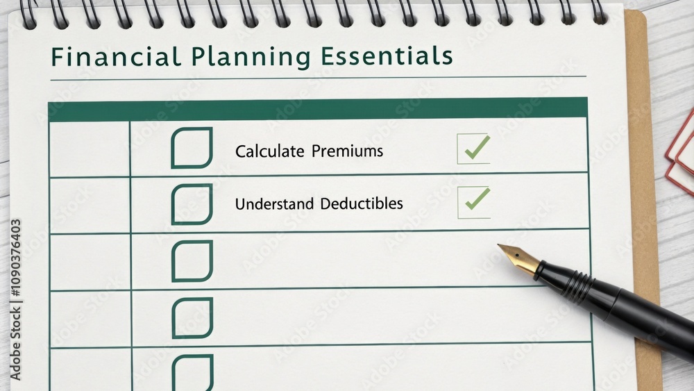 Poster checklist a checklist titled financial planning essentials with items like calculate premiums and un