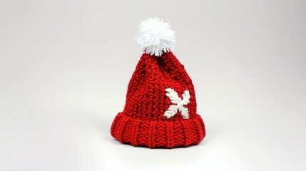 A Red Santa Hat with White Pompom, Christmas Hat Isolated on White Background - A Symbol of Holiday Cheer. The Vibrant Red of the Hat Standing Out Against the Pure White, with the White Pompom Adding 