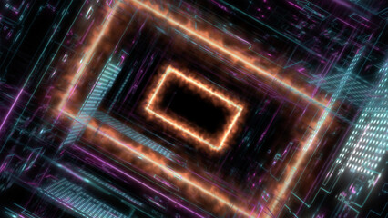 Fototapeta premium Neon Futuristic Tunnel with Glowing Digital Patterns and Light Effects