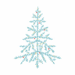 Beautiful Christmas tree stock illustration. Hand drawn Happy New Year fir tree with Xmas tree decorations. Clip art.