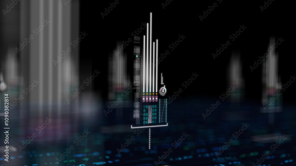 Poster futuristic electronic circuit board with data graphs, abstract digital interface