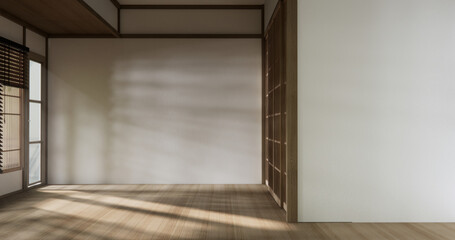 Fototapeta premium Empty room,Clean japanese traditional style wooden design minimalist room interior, 3D rendering
