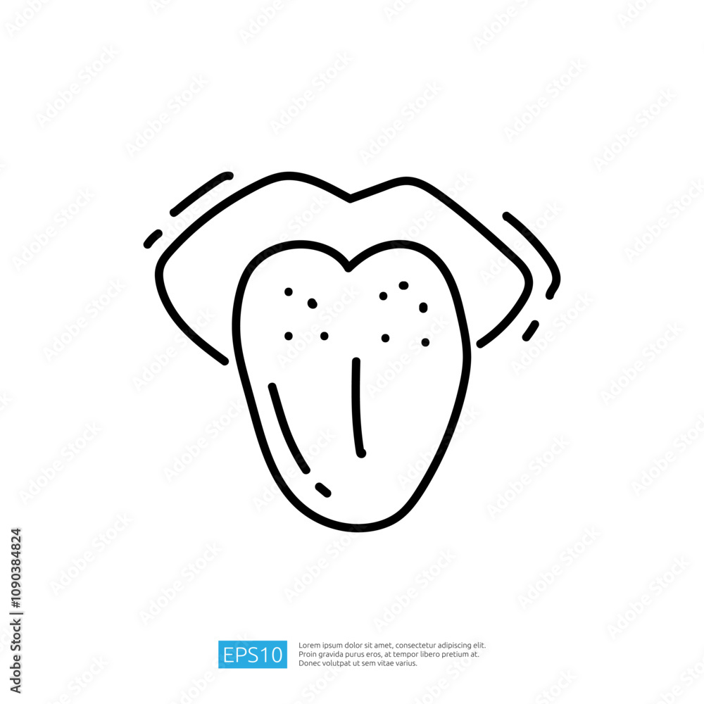 Poster a minimalist line drawing of a tongue and lips, emphasizing a playful and abstract representation of
