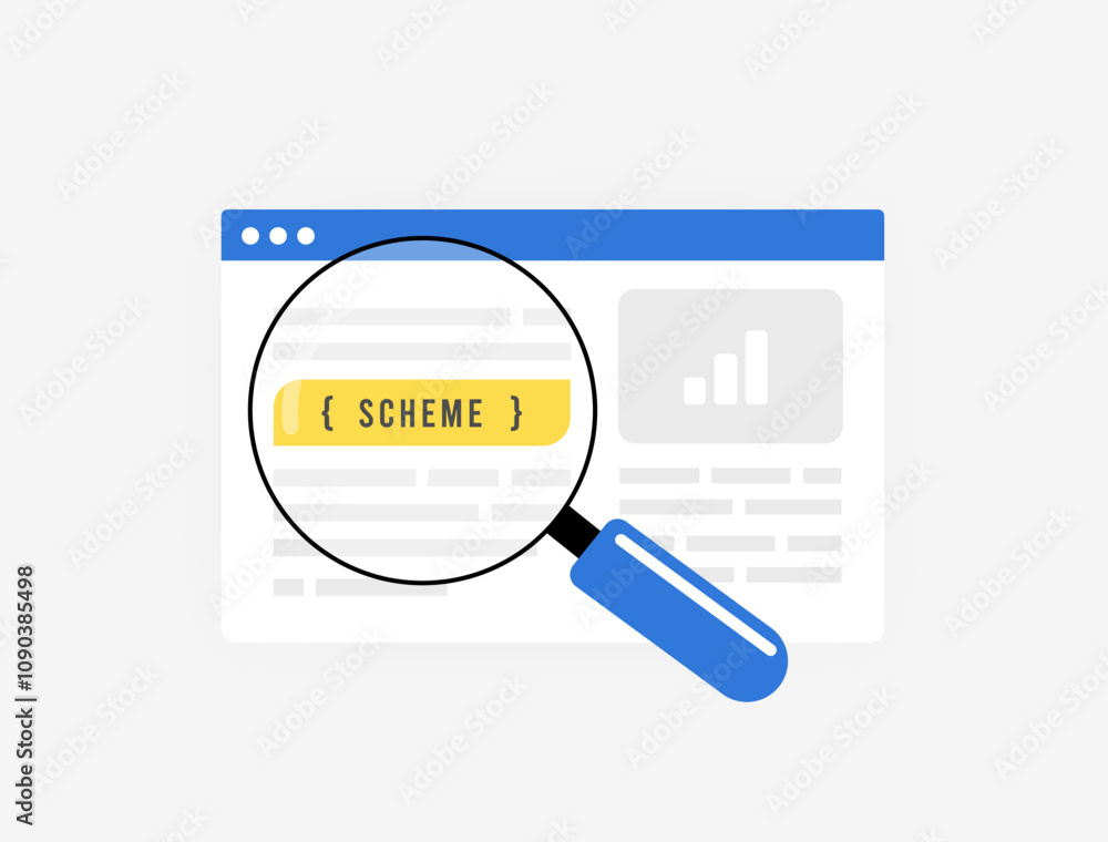 Poster seo schema markup concept - structured data, search engine optimization, enhanced search results and
