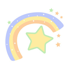 Obraz premium Cute Colorful Rainbow Star Childish Cartoon Vector in the Sky