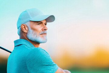Fototapeta premium Senior Golfer Contemplating at Sunset Retirement Relaxation Peace