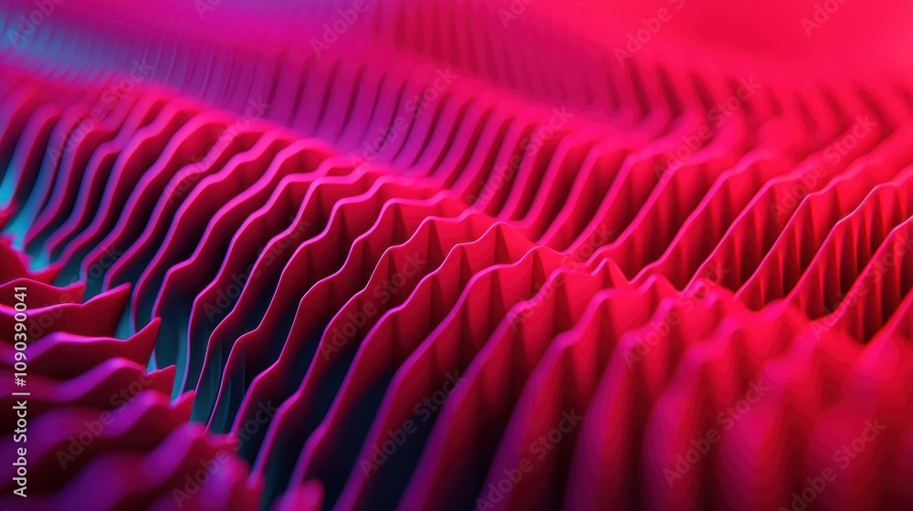 Poster a vibrant, abstract design featuring wavy patterns in shades of pink and blue, creating a dynamic an