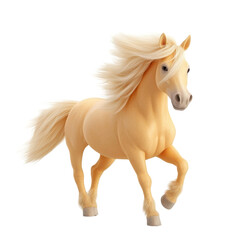 Naklejka premium Stunning Close-Up of a Beautiful Cream-Colored Horse with Flowing Mane in Motion, Capturing the Grace and Elegance of Equine Beauty for Visual Storytelling