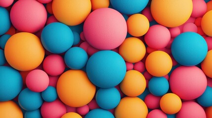 A vibrant collection of colorful spheres in blue, pink, and orange, creating a playful and dynamic visual display.