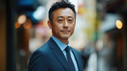 Fototapeta premium Middle-aged Chinese man with a business suit and a confident look.