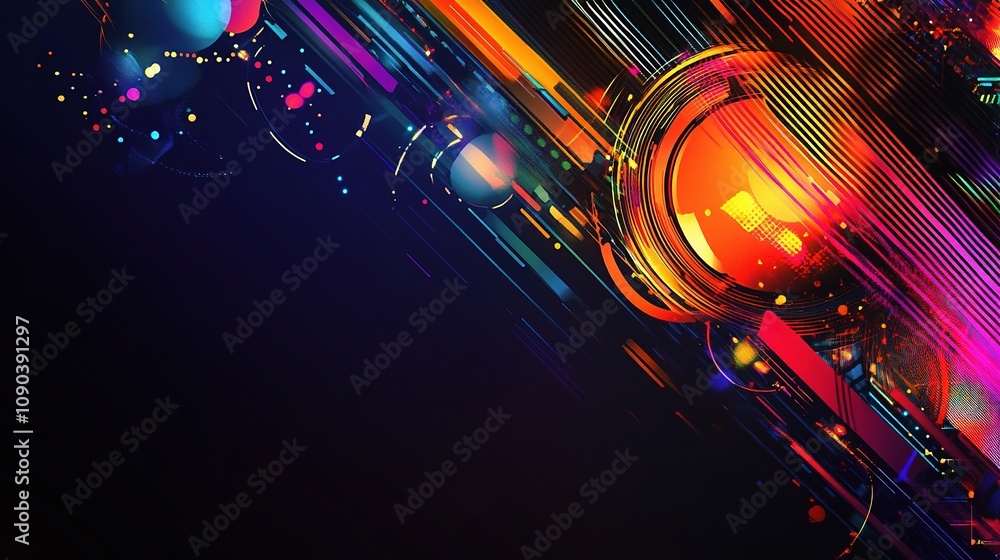 Poster vibrant abstract background with colorful lines and circles for creative design projects, digital ar