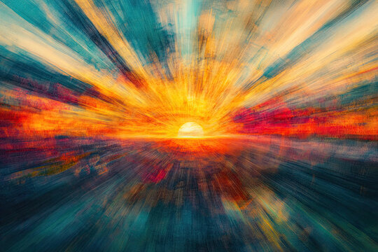 Abstract sunburst over a horizon, symbolizing the start of a new day in life