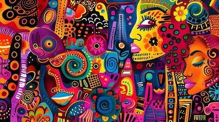 Obraz premium Vibrant Abstract Faces and Patterns in Colorful Art