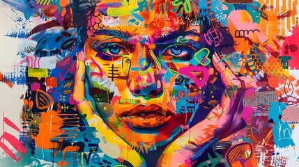 Fototapeta premium Colorful Abstract Portrait with Vibrant Expressions