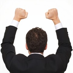 Successful businessman celebrating victory, white isolate background.