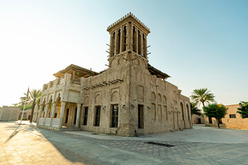 Traditional Arabic streets in historical Al Fahidi district, Al Bastakiya. Dubai, United Arab Emirates. Old Dubai.