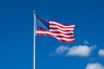 American Flag Waves Proudly Against Blue Sky