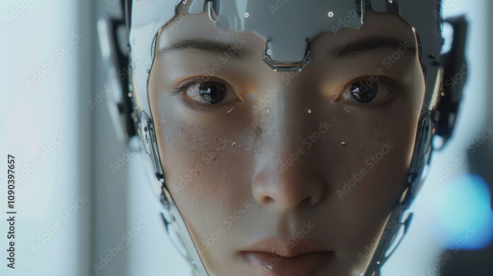 Poster futuristic robot portrait with realistic features