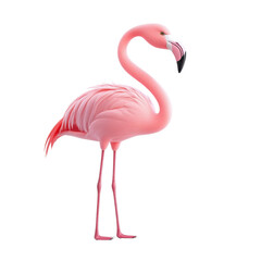Fototapeta premium Elegant Pink Flamingo Standing Gracefully in a White Background, Showcasing Its Vibrant Feathers and Distinctive Curved Neck, Perfect for Artistic and Nature Themes