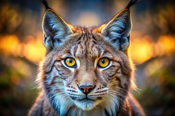 Obraz premium Close-Up Portrait of a Lynx: Intense Gaze and Wild Nature Captured in Detail, Showcasing Fur Texture and Hunting Instincts
