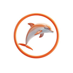 Obraz premium Playful dolphin icon in a circular frame, representing marine life and ocean conservation, perfect for aquatic themes and environmental projects.