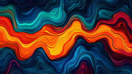 Obraz premium A vibrant, abstract wave pattern featuring rich colors like orange, blue, and red, creating a dynamic visual flow.