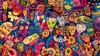 Obraz premium Vibrant Abstract Art with Colorful Faces and Patterns