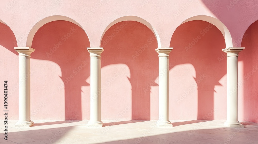 Aufkleber elegant pink archway with columns and shadows in a minimalist interior design setting for contempora
