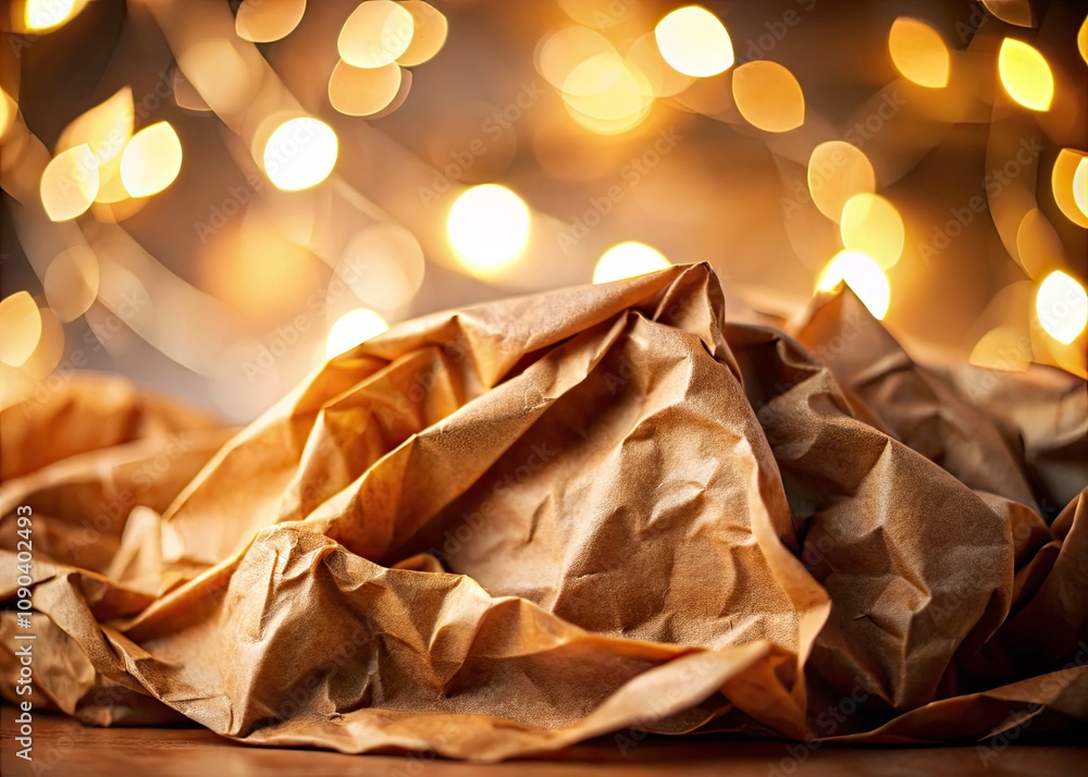 Poster crumpled brown paper texture with bokeh effect for artistic backgrounds and creative projects