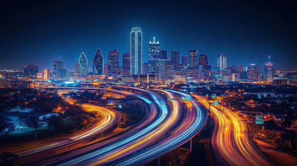 Fototapeta premium City skyline at night with light trails